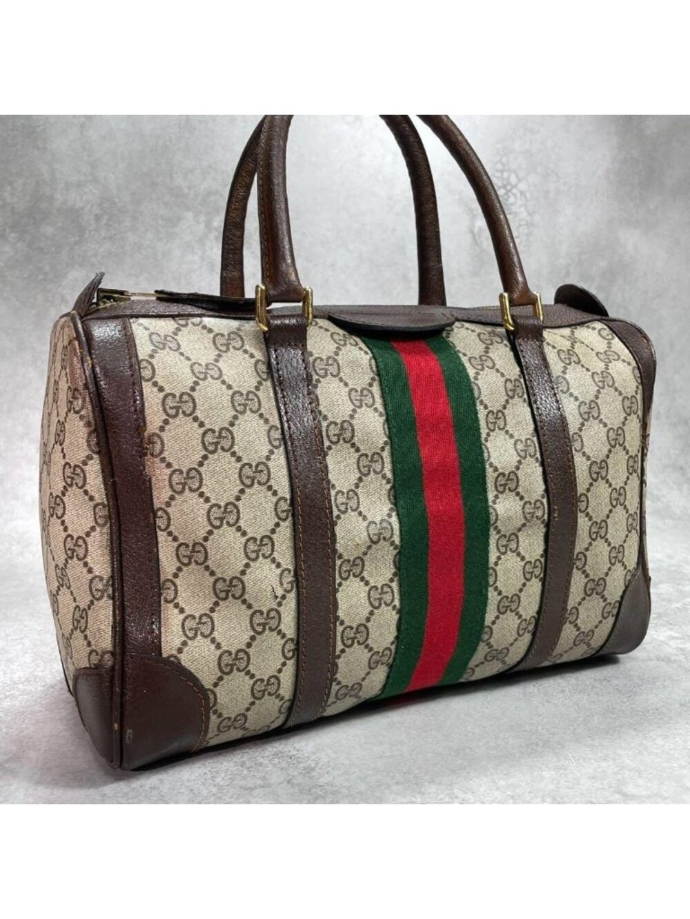 Gucci GG Sherry Line Boston Bag Hand Leather Brown